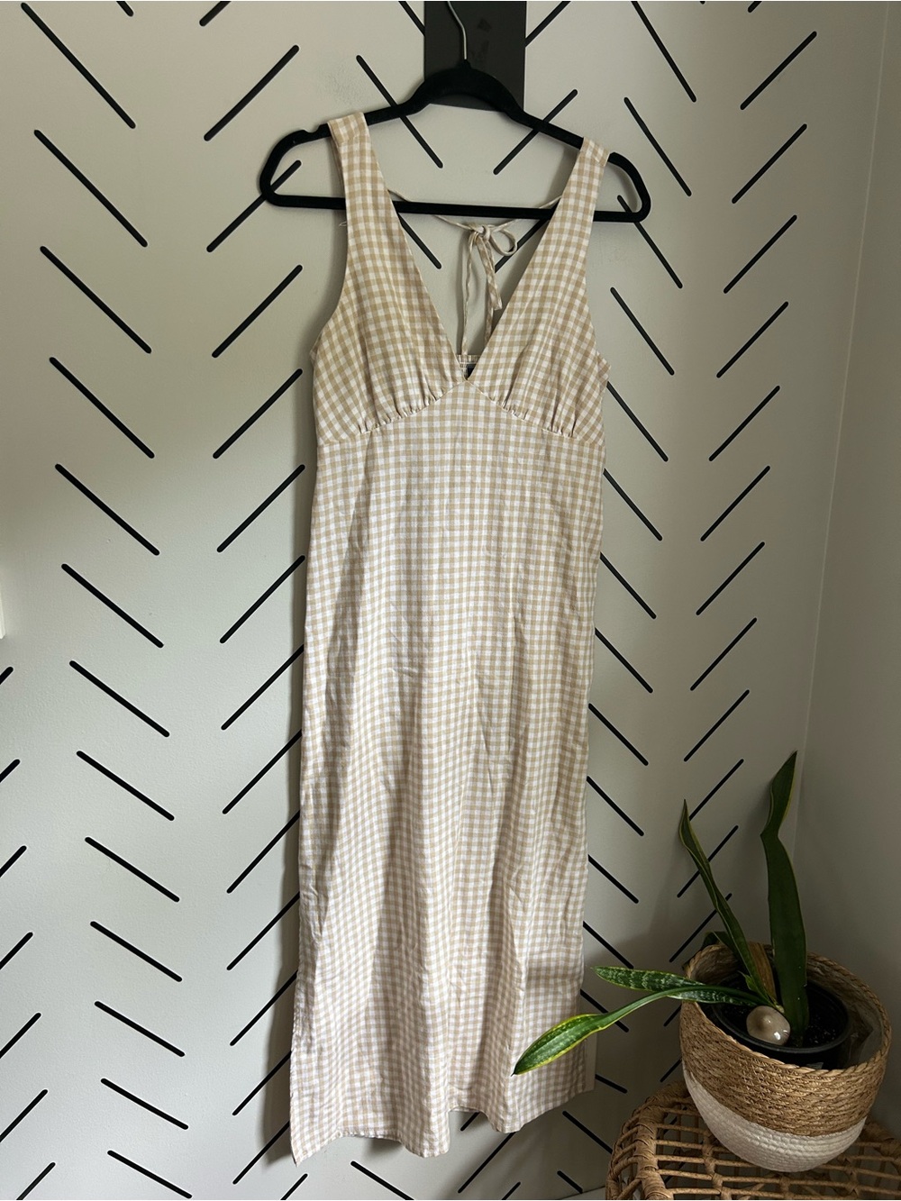 Old navy linen blend tie back gingham maxi midi dress